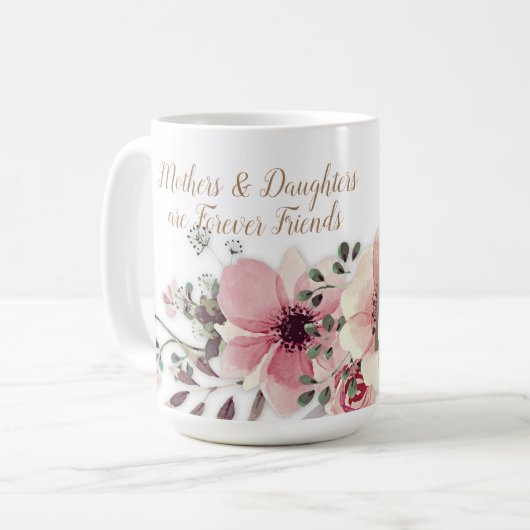 ピンクの花の母と娘の名言 コーヒーマグカップ (正面左)