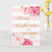ピンクの花の母の日の娘 カード (黄色い花)