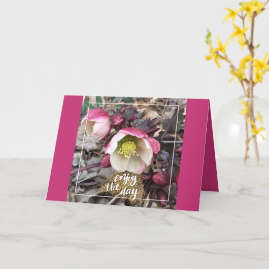 ピンクの花の母の日の挨拶 カード (黄色い花)