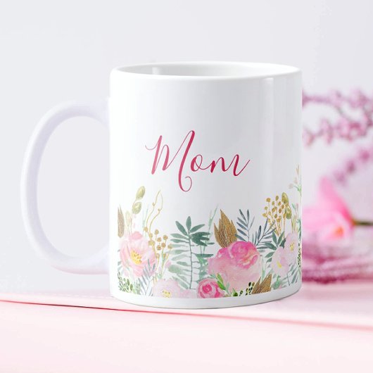 ピンクの花の母の日 ジャンボコーヒーマグカップ