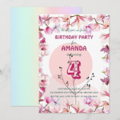 ピンクの花の水の色のグラデーションフローラ誕生日パー 招待状 (正面/裏面)