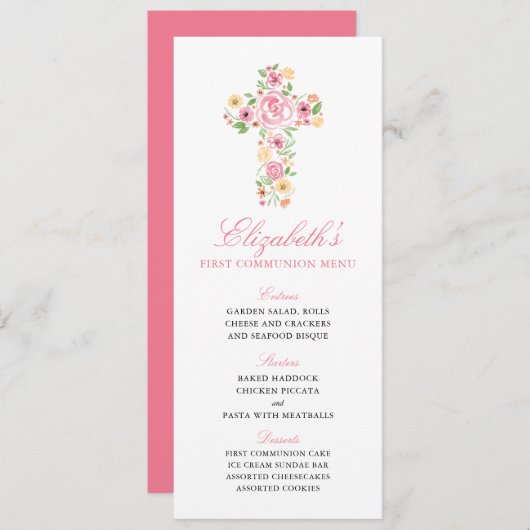 ピンクの花の水の色クロスファーコミュニオンメニュー メニュー (正面/裏面)