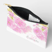 ピンクの花の水の色パーソナライズされた名 アクセサリーポーチ (見開き)