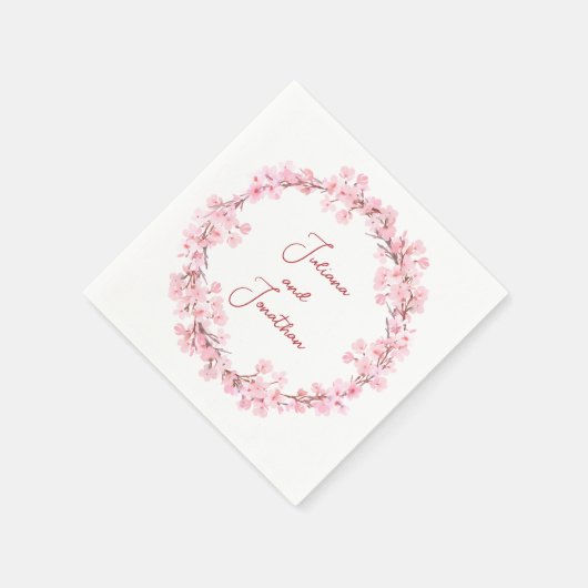 ピンクの花の水フェミニン色結婚の スタンダードカクテルナプキン (角)