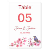 ピンクの花の水フェミニン色結婚の テーブルナンバー (裏面)