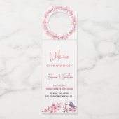 ピンクの花の水フェミニン色結婚の ボトルネックタグ (正面)