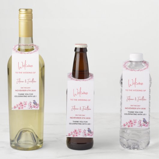 ピンクの花の水フェミニン色結婚の ボトルネックタグ (インサイチュ)