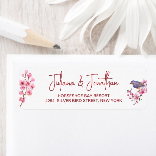 ピンクの花の水フェミニン色結婚の ラベル (インサイチュ)