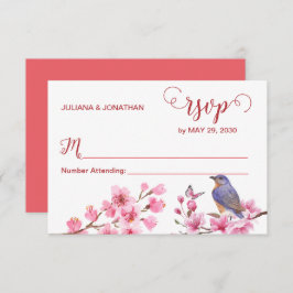 ピンクの花の水フェミニン色結婚の 出欠カード