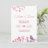 ピンクの花の水フェミニン色結婚の 招待状 (スタンド正面)