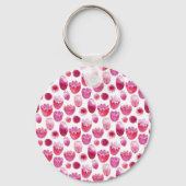 ピンクの花の水彩の花形見 キーホルダー (正面)