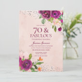 ピンクの花の水彩バックバースデーパーティー70th 招待状 (スタンド正面)