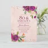 ピンクの花の水彩バックバースデーパーティー80th 招待状 (スタンド正面)