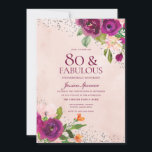 ピンクの花の水彩バックバースデーパーティー80th 招待状<br><div class="desc">ピンクの花の水の色バック80th誕生日パーティーの招待状ニッチとネストストアでマッチングコレクションを参照</div>
