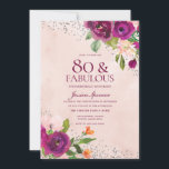 ピンクの花の水彩バックバースデーパーティー80th 招待状<br><div class="desc">ピンクの花の水の色バック80th誕生日パーティーの招待状ニッチとネストストアでマッチングコレクションを参照</div>