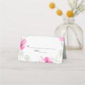 ピンクの花の水彩植物ブライダルシャワー プレイスカード (正面)