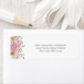 ピンクの花の水彩植物学の返信先住所ラベル ラベル (インサイチュ)