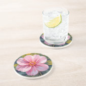 ピンクの花の水彩植物画フラワーペインティング コースター (側面)
