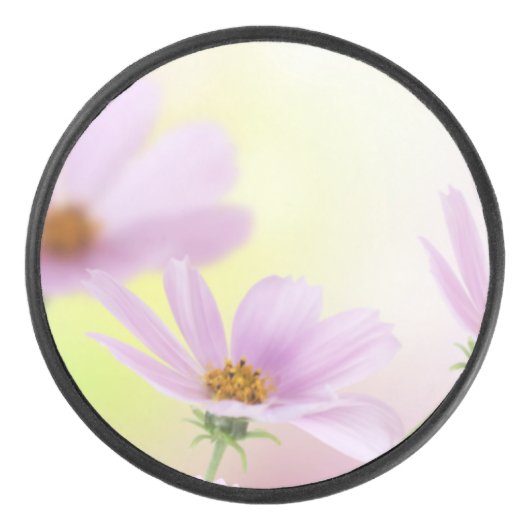 ピンクの花の水彩画とオリジナル画像 アイスホッケーパック (正面)