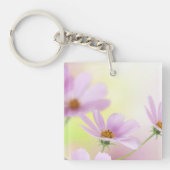 ピンクの花の水彩画とオリジナル画像 キーホルダー (正面)