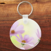 ピンクの花の水彩画とオリジナル画像 キーホルダー (正面)