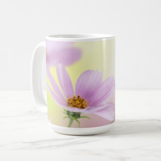 ピンクの花の水彩画とオリジナル画像 コーヒーマグカップ (正面左)