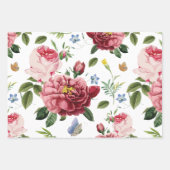 ピンクの花の水彩画とオリジナル画像 ラッピングペーパーシート (正面3)
