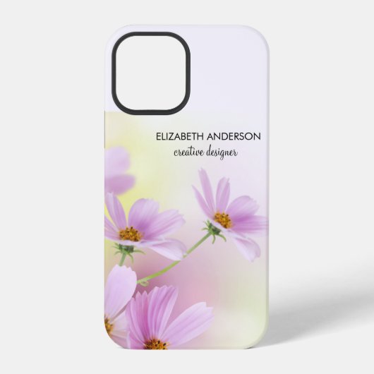 ピンクの花の水彩画とオリジナル画像 iPhoneケース (裏面)