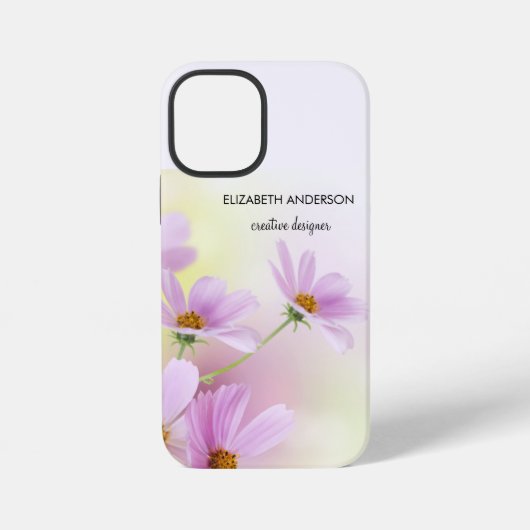 ピンクの花の水彩画とオリジナル画像 iPhoneケース (裏面)