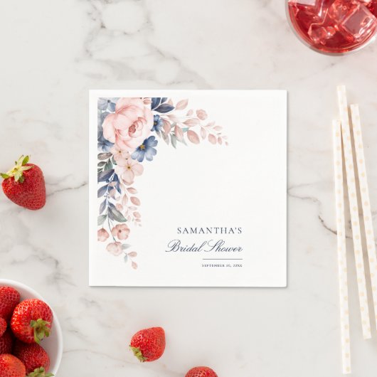 ピンクの花の水彩画のウェディングシャワーの紙 スタンダードカクテルナプキン (インサイチュ)