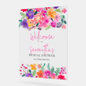 **ピンクの花の水彩画のウェルカムボード** アクリルサイン (傾斜)