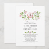 ピンクの花の水彩画のリハーサルディナー 招待状 (正面/裏面)