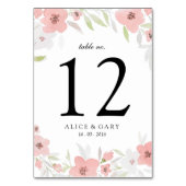 ピンクの花の水彩画の結婚式のテーブル数カード テーブルナンバー (裏面)