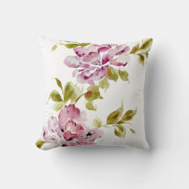 ピンクの花の水彩画の花 エレガントでおしゃれ クッション