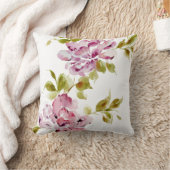ピンクの花の水彩画の花 エレガント おしゃれ クッション (ブランケット)