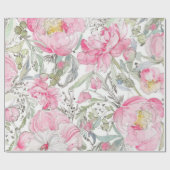 ピンクの花の水彩画の誕生日シャワー ウェディング ラッピングペーパー (フラット)