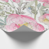 ピンクの花の水彩画の誕生日シャワー ウェディング ラッピングペーパー (角)