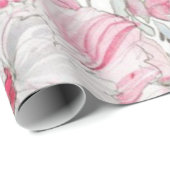 ピンクの花の水彩画の誕生日シャワー ウェディング ラッピングペーパー (ロールコーナー)