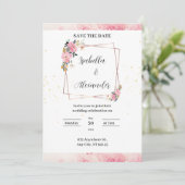 ピンクの花の水彩画ウェディング招待状 招待状 (スタンド正面)