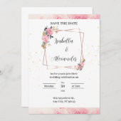 ピンクの花の水彩画ウェディング招待状 招待状 (正面/裏面)