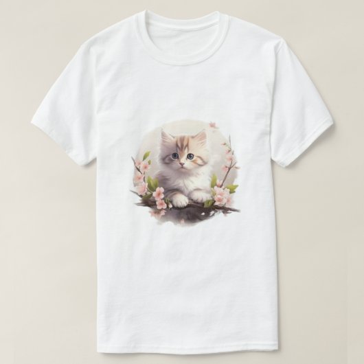 ピンクの花の水彩画キットンティーシャツ Tシャツ (デザイン正面)
