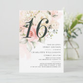 ピンクの花の水彩画スイート16バースデーパーティー 招待状 (スタンド正面)