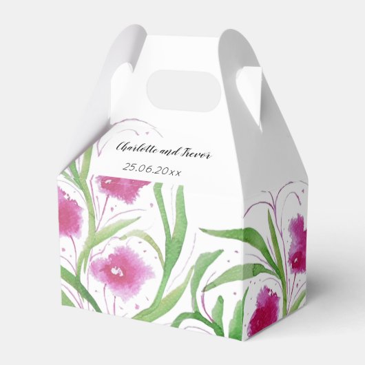 ピンクの花の水彩画ハンドペイント フェイバーボックス (正面サイド)