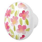 ピンクの花の水彩画パターン セラミックノブ (右)