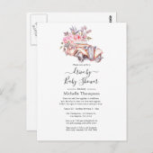 ピンクの花の水彩画パリをテーマにしたドライブバイシャワー ポストカード (正面/裏面)