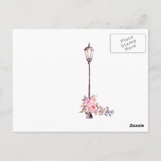 ピンクの花の水彩画パリをテーマにしたドライブバイシャワー ポストカード (裏面)