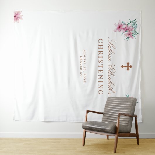 ピンクの花の水彩画 キリスト洗礼写真小道具 タペストリー (インサイチュ(横))