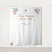 ピンクの花の水彩画 キリスト洗礼写真小道具 タペストリー (正面)