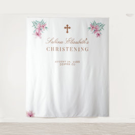 ピンクの花の水彩画 キリスト洗礼写真小道具 タペストリー