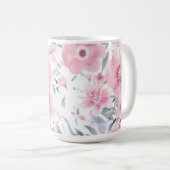 ピンクの花の水彩画 コーヒーマグカップ (正面右)